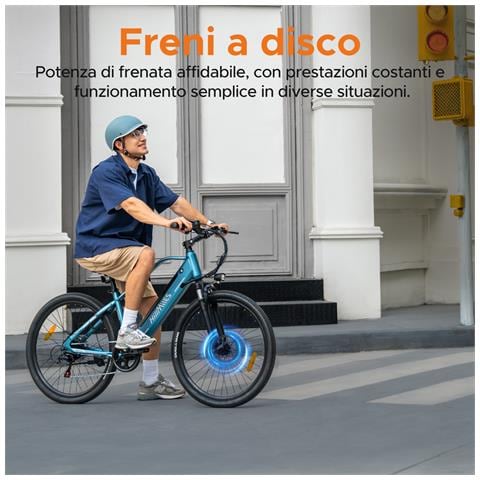 MileTrail 1 Bicicletta Elettrica da Montagna 26'', motore 250W, batteria 36V 13Ah, sensore di velocità, cambio a 7 velocità, freno idraulico a disco, sospensione anteriore, Grigia - Foto 2