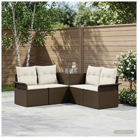 Set di divani 5 pz Marrone e Bianco Crema - Foto 2