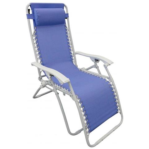 Sdraio Pieghevole Con Struttura Bianca E Textilene Blu Per Campeggio Spiaggia Mare Piscina Giardino - Foto 1