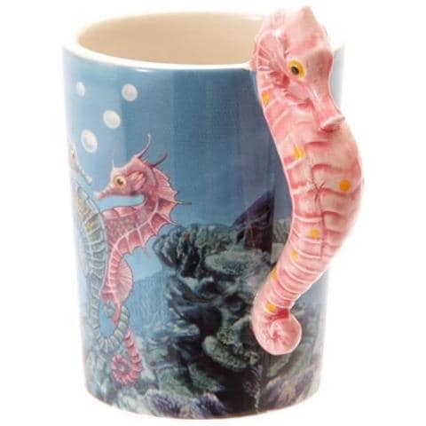 Tazza In Ceramica Stampata Con Fondale Marino E Con Leggero Effetto Cromatico E Manico A Forma Di Cavalluccio Marino. - Foto 2