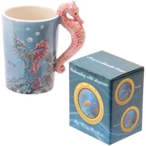 Tazza In Ceramica Stampata Con Fondale Marino E Con Leggero Effetto Cromatico E Manico A Forma Di Cavalluccio Marino. - Foto 1