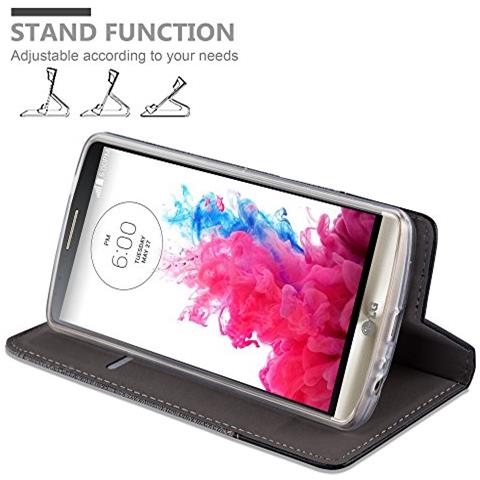 Custodia Compatibile Con Lg G3 In Grigio Nero - Coperchio Protettiva Con Chiusura Magnetica, Funzione Stand E Tasca Per Le Carte - Foto 2