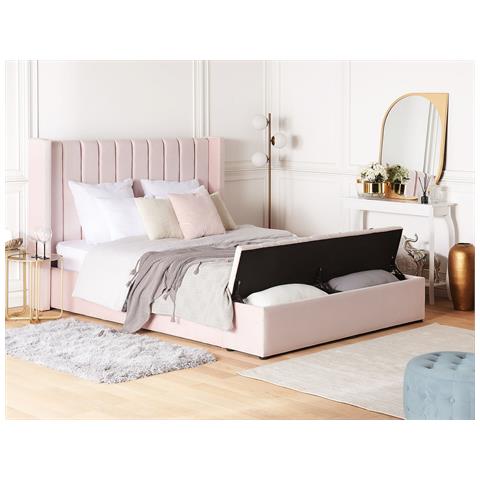 Letto Matrimoniale In Velluto Rosa Pastello Con Cassapanca 180 X 200 Cm Noyers - Foto 17