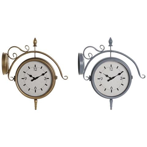 Orologio Da Parete Dkd Home Decor 43 X 14,5 X 47 Cm Cristallo Grigio Dorato Ferro Tradizionale (2 Unità) - Foto 1