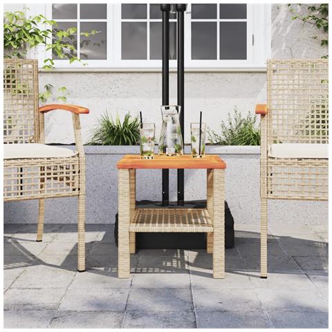 Tavolo Da Giardino Beige 40x40x42 Cm Polyrattan E Legno Acacia - Foto 3