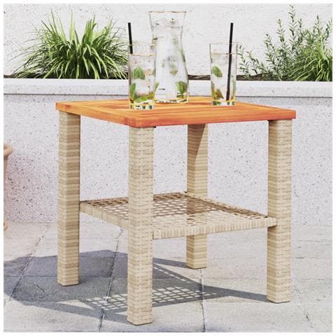 Tavolo Da Giardino Beige 40x40x42 Cm Polyrattan E Legno Acacia - Foto 1