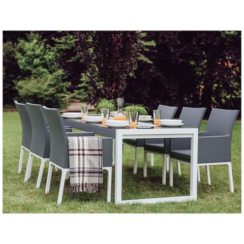 Set Di 8 Sedie Tessuto Grigio Scuro E Bianco Bacoli - Foto 1