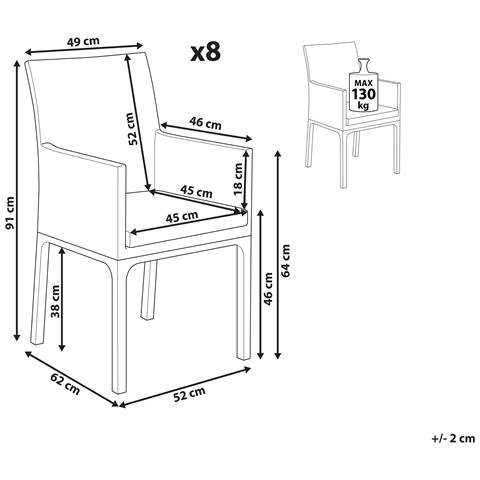 Set Di 8 Sedie Tessuto Grigio Scuro E Bianco Bacoli - Foto 8