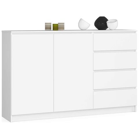 Cassettiera K013, 2 ante e 4 cassetti, 160x40x99 cm, Colore Bianco - Foto 1