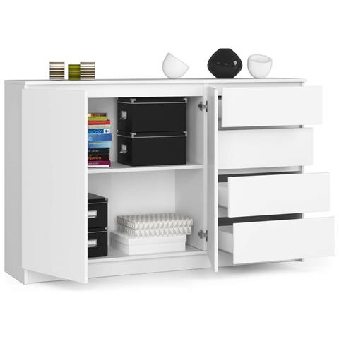 Cassettiera K013, 2 ante e 4 cassetti, 160x40x99 cm, Colore Bianco - Foto 2