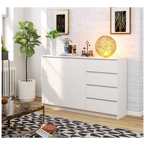 Cassettiera K013, 2 ante e 4 cassetti, 160x40x99 cm, Colore Bianco - Foto 6