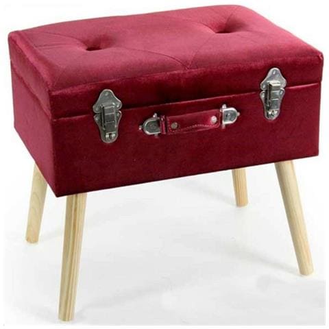 Trade Shop - Pouf Pouff Contenitore H46x50x35cm Tessuto Rosso Imbottito Piedi In Legno 756795 - Foto 1