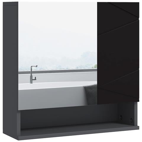 Armadietto Con Specchiera Bagno A 2 Ante E Mensole Regolabili In Legno, 55x17x55cm, Nero - Foto 1