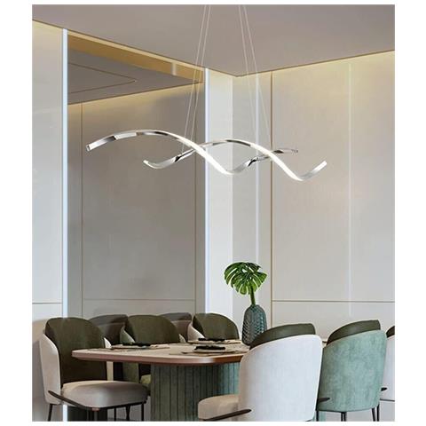 Lampadario Led A Onda Twist 28 Watt Luce Bianca Color Argento Cromato B56af - Foto 2