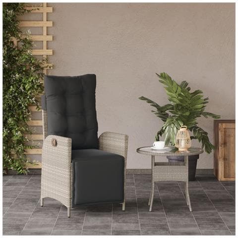 Sedia Reclinabile Giardino Poggiapiedi Grigio Chiaro Polyrattan - Foto 3