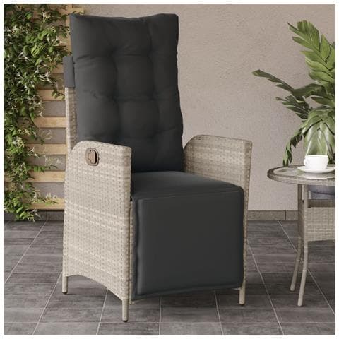 Sedia Reclinabile Giardino Poggiapiedi Grigio Chiaro Polyrattan - Foto 1