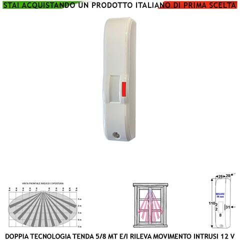 Rilevatore Di Movimento Doppia Tecnologia Tenda Infrarosso E Microonda Portata 5 Mt Esterno Vano Finestra Interno Balc - Foto 1