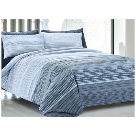 Completo Lenzuola Letto 100% Cotone Made In Italy Disegno Padel Piazza E Mezza Blu - Foto 1