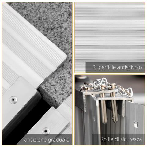 Rampa per Sedia a Rotelle Pieghevole in Alluminio con Bordi Esterni, 61x74x5 cm, Argento - Foto 2