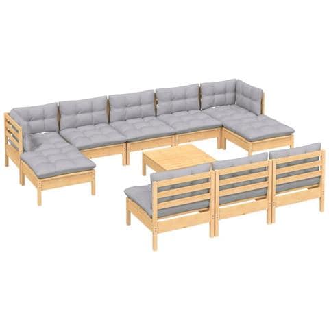 Set Divani Da Giardino 11 Pz Con Cuscini Grigi Massello Di Pino - Foto 3