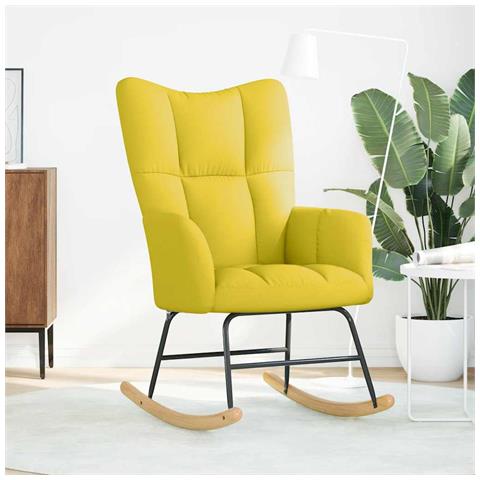 Sedia A Dondolo Giallo Chiaro In Tessuto - Foto 3