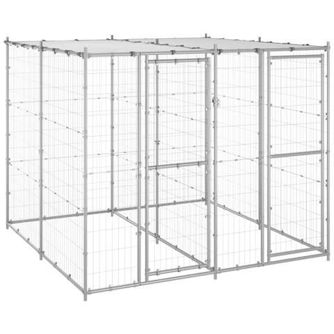 Gabbia Per Cani Da Esterno In Acciaio Zincato Con Tetto 4,84 M² - Foto 2