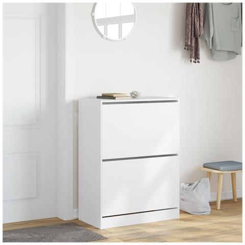 Lusso Casadino -  Scarpiera Con 2 Cassetti Ribaltabili Bianca 80x42x108 Cm - Foto 2