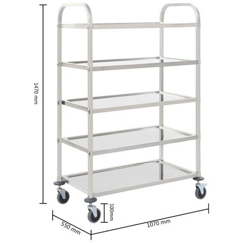 Carrello Da Cucina A 5 Livelli 107x55x147 Cm In Acciaio Inox - Foto 7