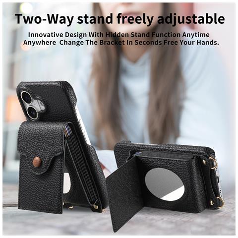 Custodia In Pelle Pu Nera Compatibile Con Iphone 14 Con Porta Carte A Fisarmonica, Specchio E Tracolla   Modello 13 - Foto 6