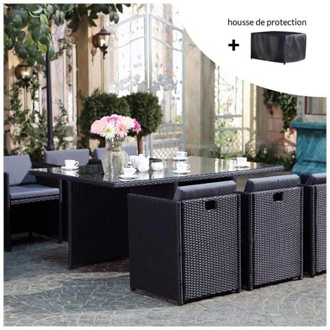 Miami Set Di Mobili Da Giardino A 6 Posti Nero/grigio + Copridivano - Foto 2