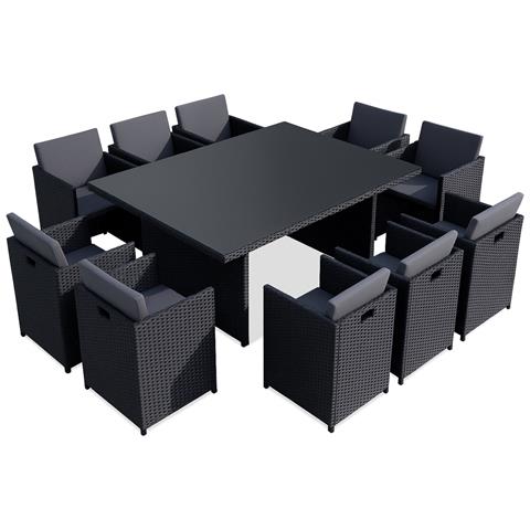 Miami Set Di Mobili Da Giardino A 6 Posti Nero/grigio + Copridivano - Foto 1