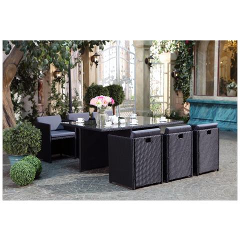 Miami Set Di Mobili Da Giardino A 6 Posti Nero/grigio + Copridivano - Foto 7
