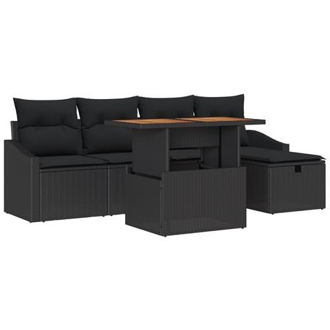 Set Divano da Giardino 6 Pezzi con Cuscini Nero Polyrattan - Foto 1