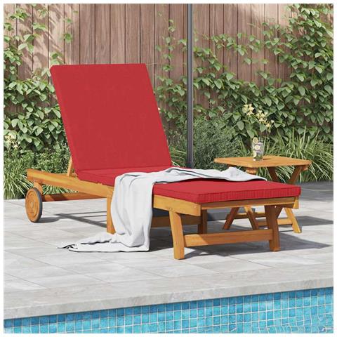 Lettino Prendisole con Ruote e Cuscino Rosso in Legno Massello di - Foto 2