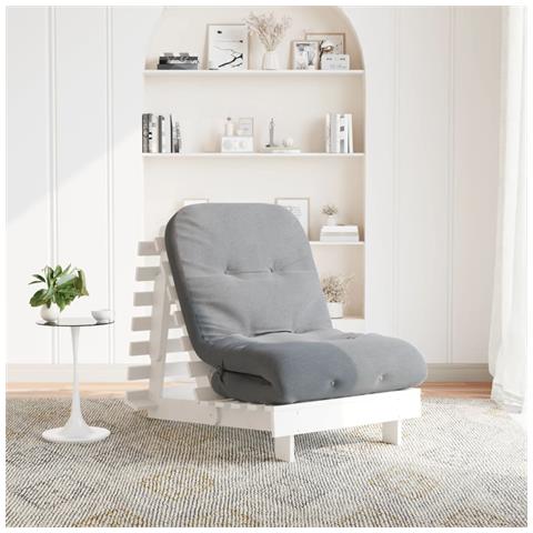 Divano Letto Futon con Materasso Bianco 70x206x11cm Legno Pino - Foto 2