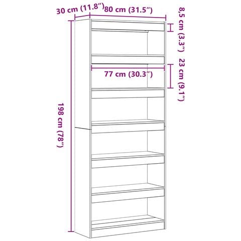 Libreria Nera Nera Legno 80 x 30 x 198 cm Scaffalatura - Foto 9
