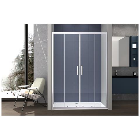 Box Doccia A Nicchia 150 Cm Porta Scorrevole Apertura Centrale H195 Cm Lisa Cromato - Foto 1