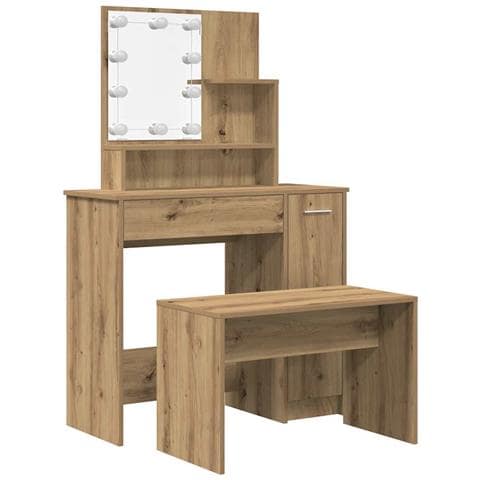 Set Toeletta con LED Rovere Artigianale in Legno Multistrato - Foto 1