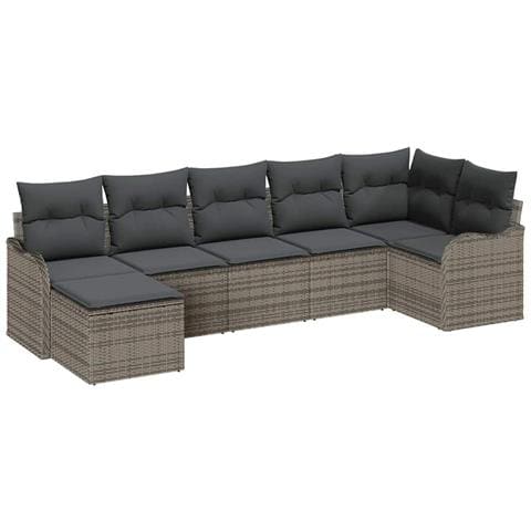 Set Divano da Giardino con cuscino 7 pcs Grigio Poly Rattan - Foto 1