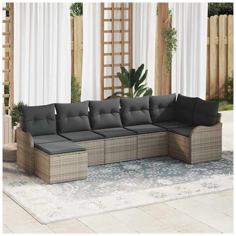 Set Divano da Giardino con cuscino 7 pcs Grigio Poly Rattan - Foto 2