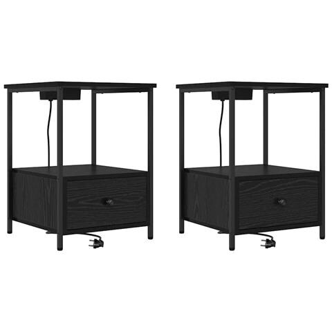 Comò con stazione di ricarica con cassetto 2 pcs Rovere nero - Foto 1