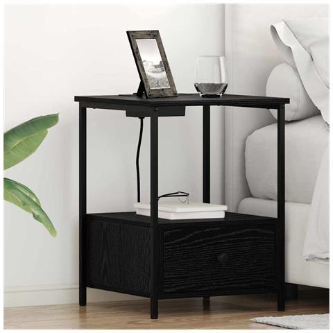 Comò con stazione di ricarica con cassetto 2 pcs Rovere nero - Foto 2