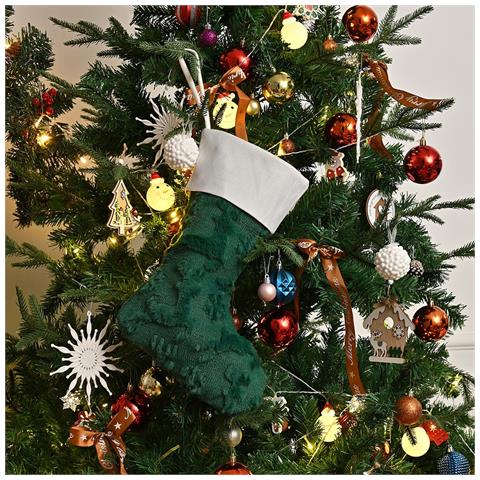 Calza Di Natale Verde Renna - Decorazione Festiva Ricamata In Peluche - Foto 2