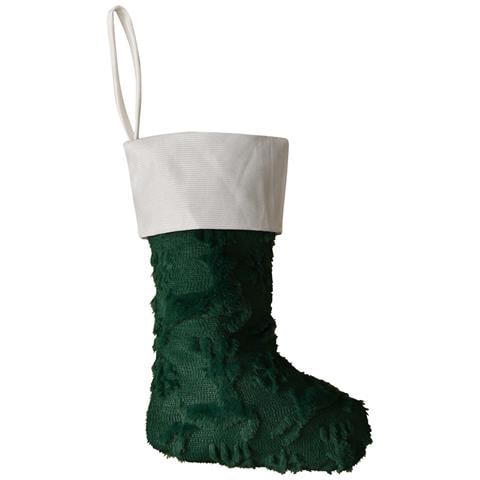 Calza Di Natale Verde Renna - Decorazione Festiva Ricamata In Peluche - Foto 1