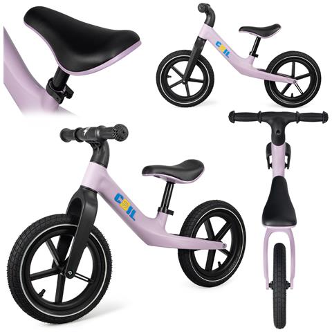 Bicicletta equilibrio per bambini, ruote gonfiabili 12"""", regolabile, viola - Foto 4