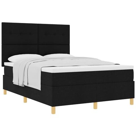 Letto a molle con materasso Nero 140 x 190 cm Tessuto - Foto 1