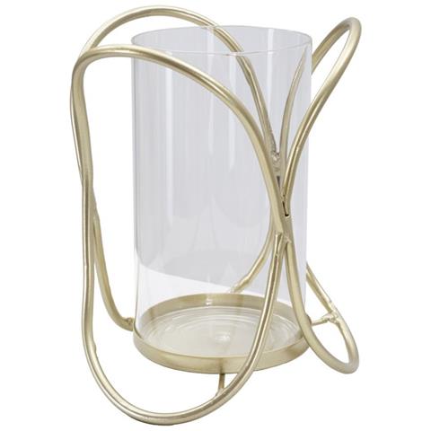 Porta Candele Glox Gold In Ferro Dorato E Vetro, Ø16x21,5 Cm - Foto 2