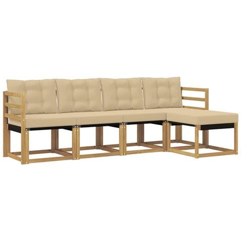 Set di divani da esterno con cuscino 5 pcs Bianco e Beige - Foto 1