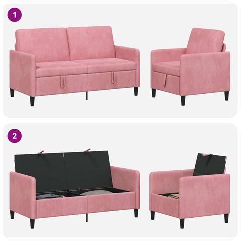 Set di Divani con Storage 2 pz Rosa Poliestere - Foto 2