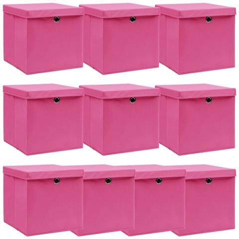 Scatole Portaoggetti con Coperchi 10pz Rosa 32x32x32 cm Tessuto - Foto 1